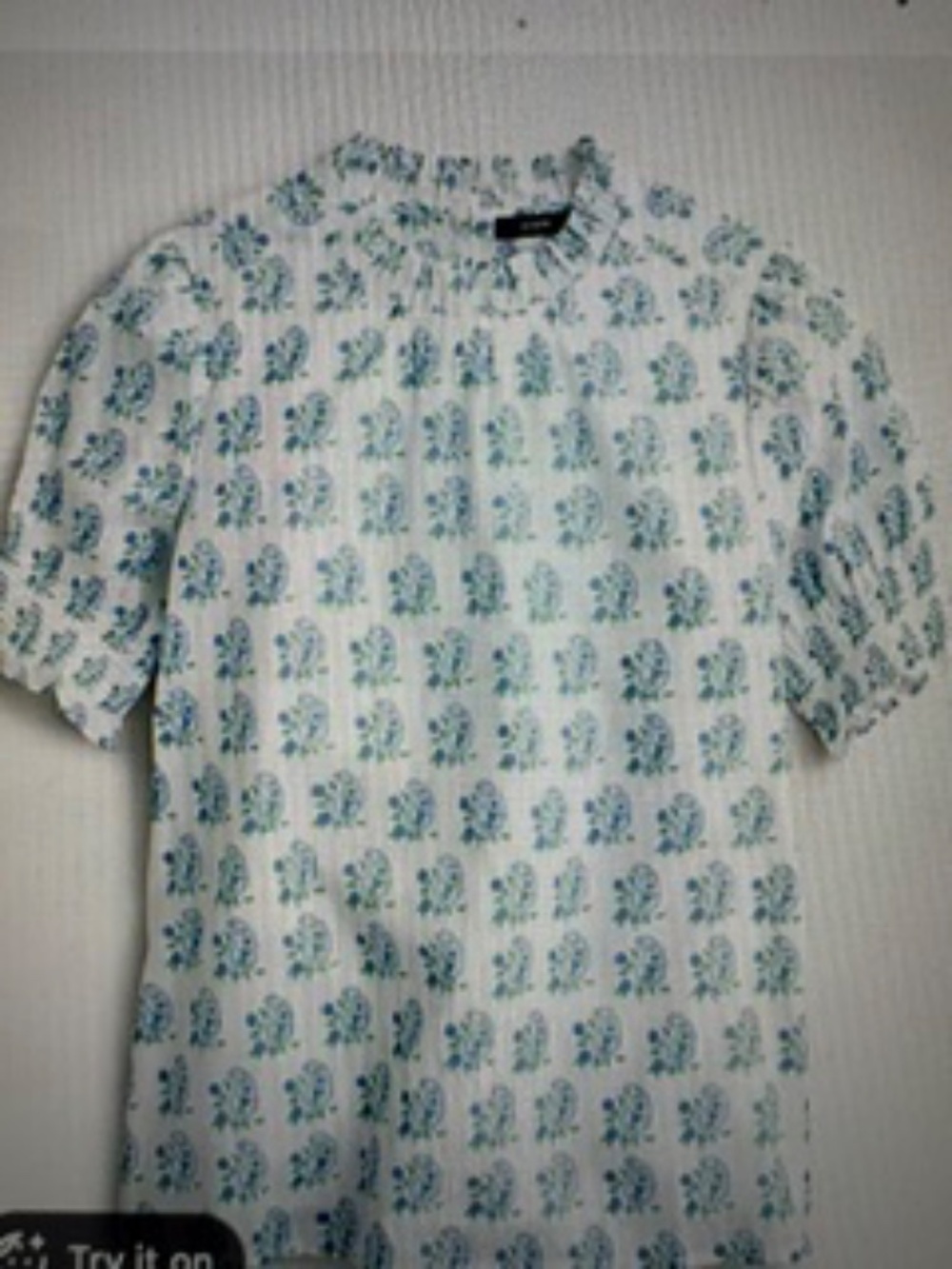 EUC-SZ Blockprints™ X J.Crew smocked puff-sleeve top in blue paisley Large, $128